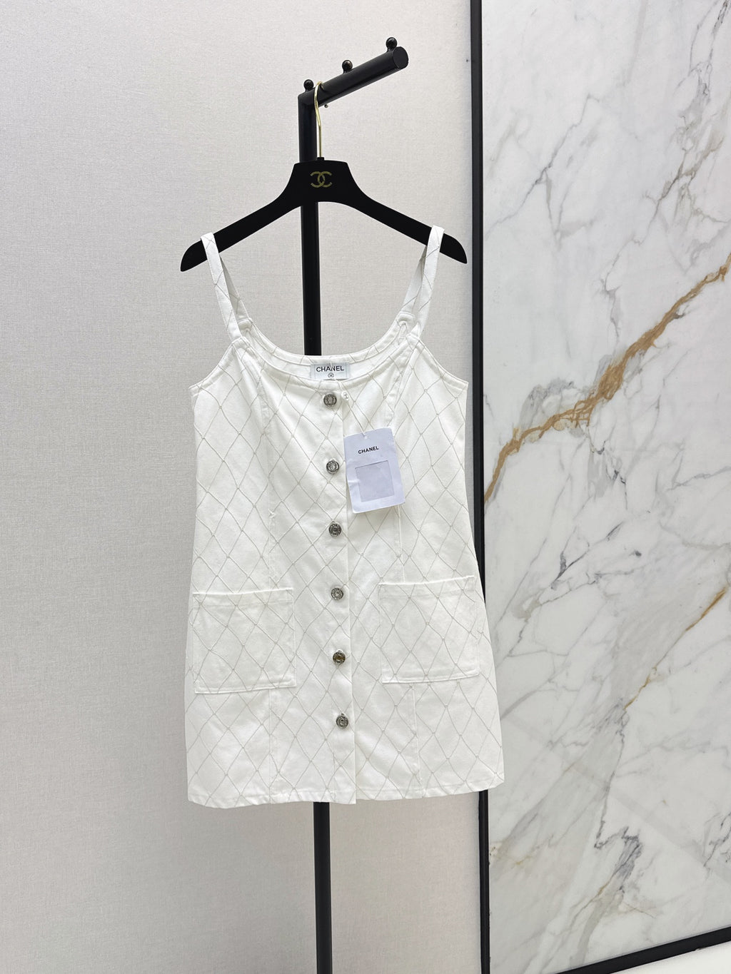 26SS — New Embroidered Diamond Pattern Denim Suspender Dress