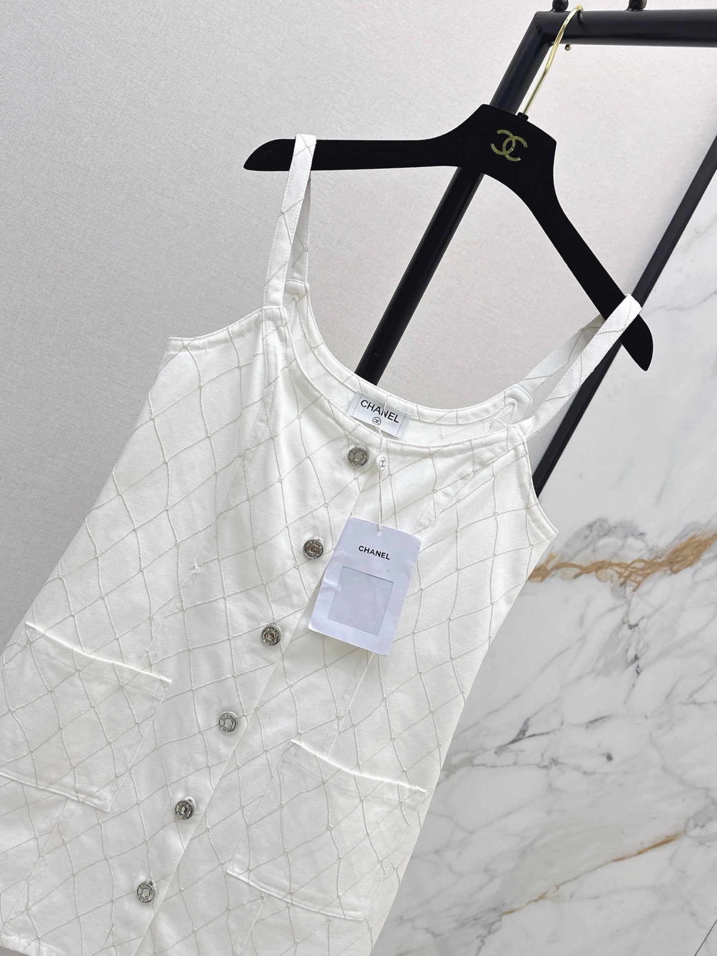26SS — New Embroidered Diamond Pattern Denim Suspender Dress