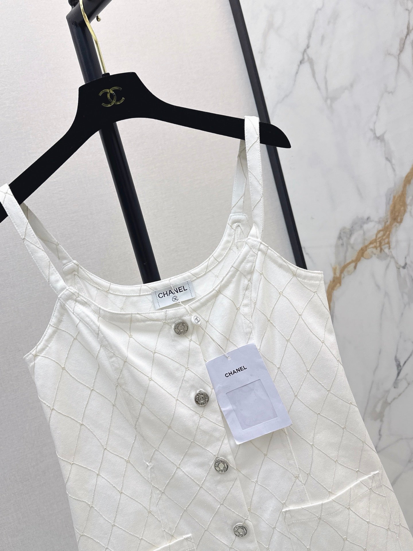 26SS — New Embroidered Diamond Pattern Denim Suspender Dress