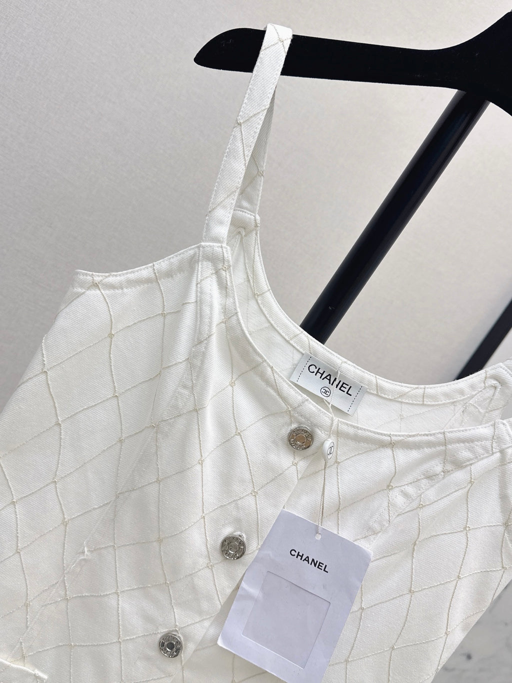 26SS — New Embroidered Diamond Pattern Denim Suspender Dress