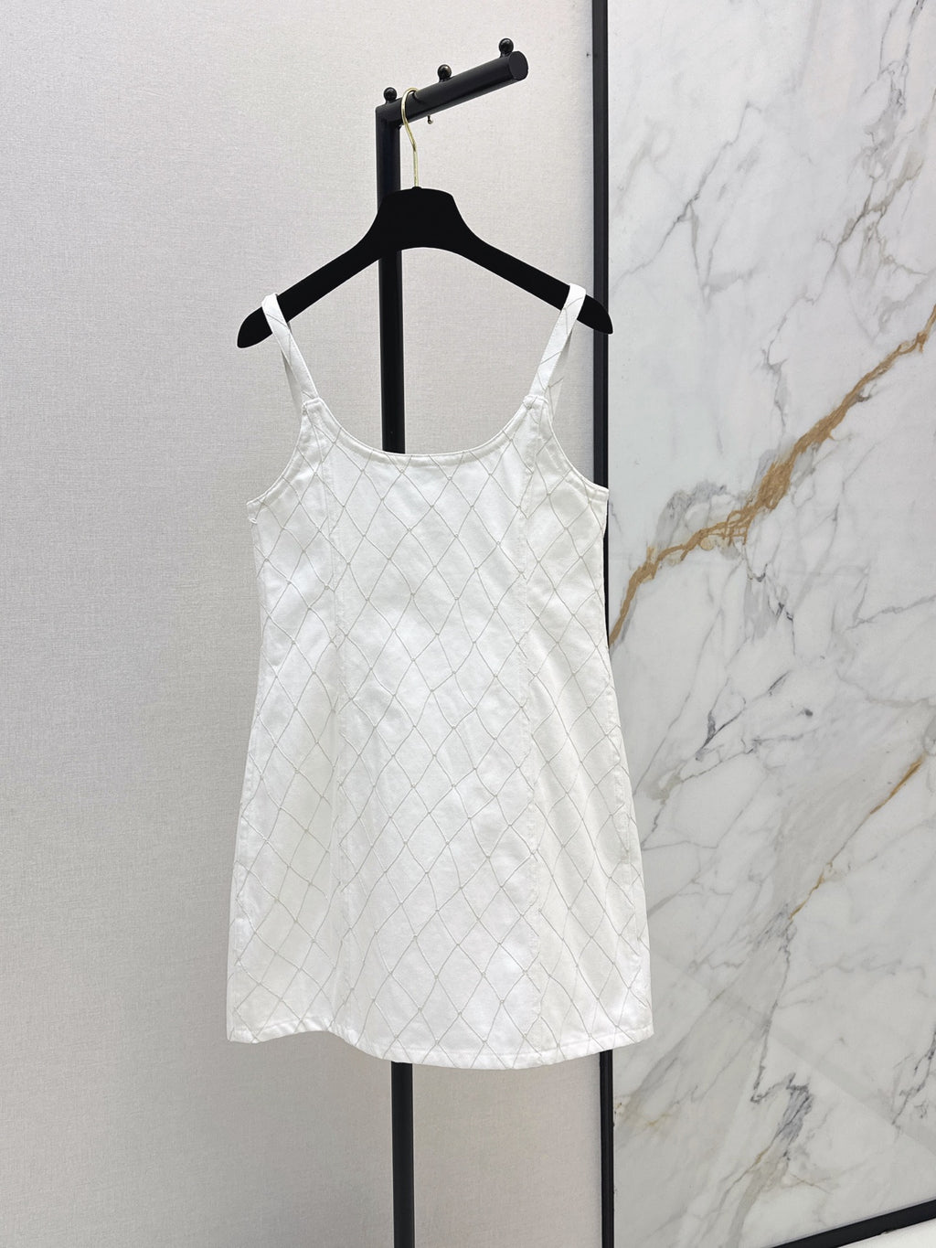 26SS — New Embroidered Diamond Pattern Denim Suspender Dress
