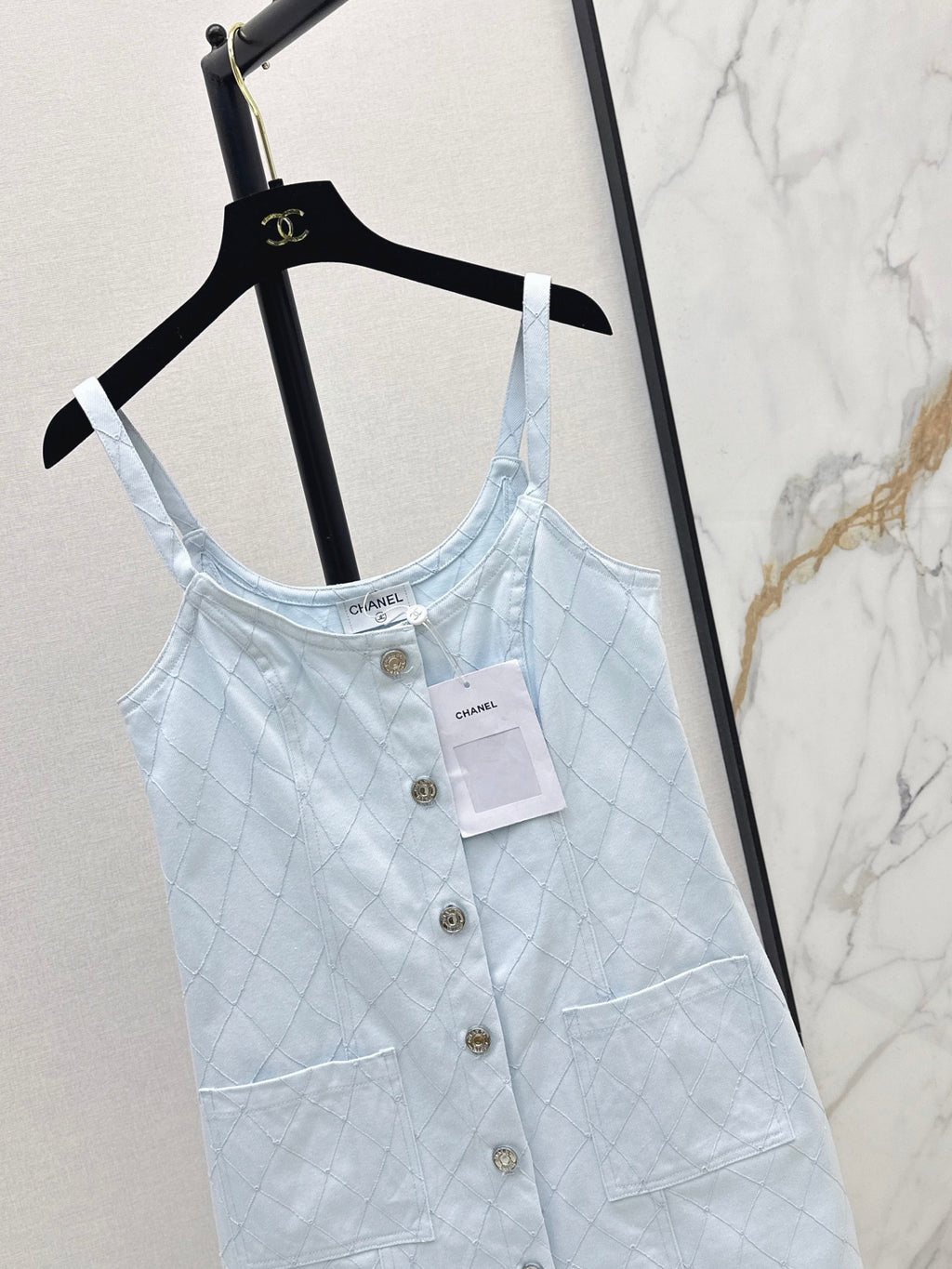 26SS — New Embroidered Diamond Pattern Denim Suspender Dress