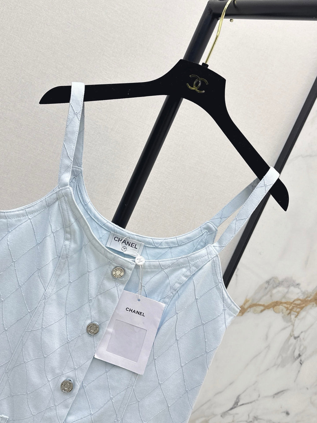 26SS — New Embroidered Diamond Pattern Denim Suspender Dress