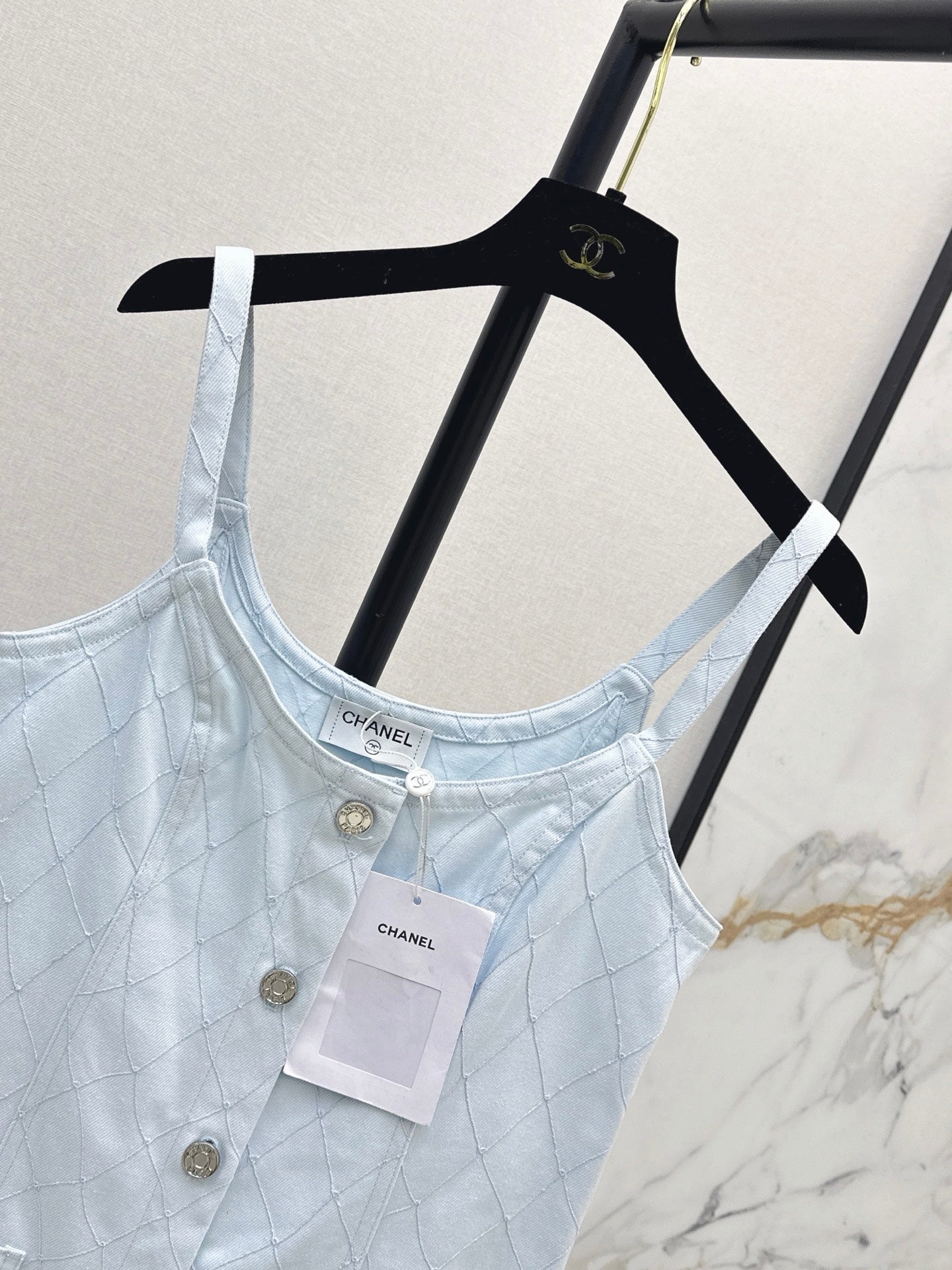 26SS — New Embroidered Diamond Pattern Denim Suspender Dress