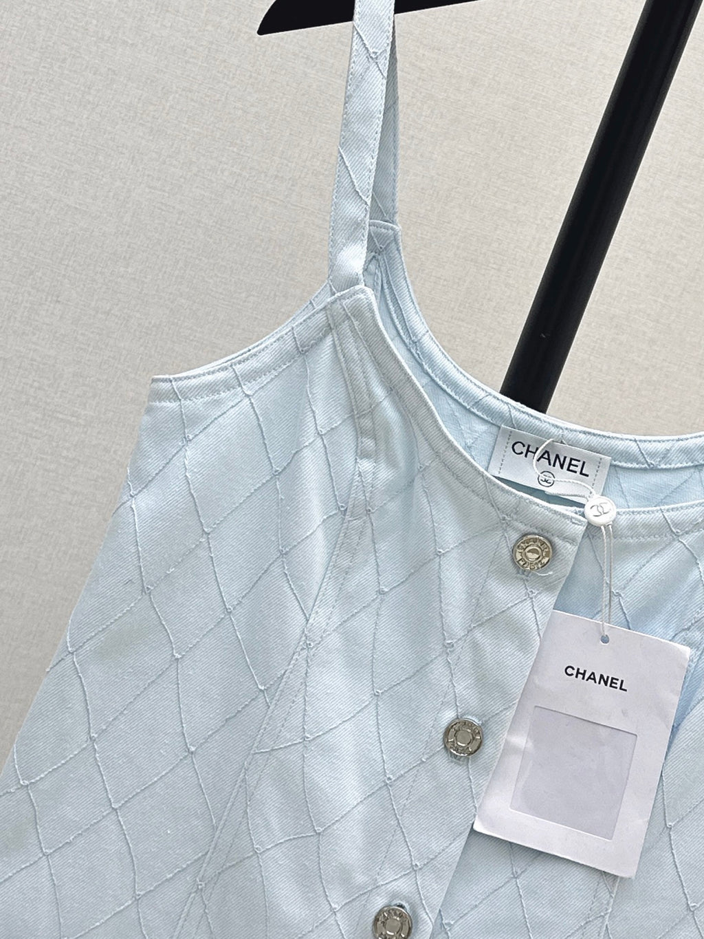 26SS — New Embroidered Diamond Pattern Denim Suspender Dress