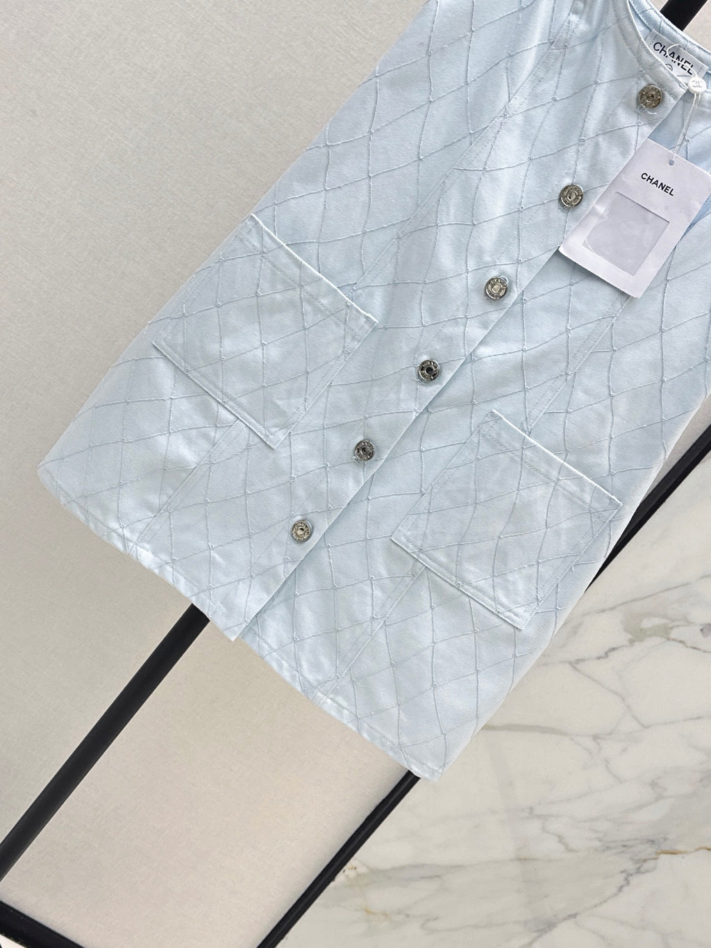 26SS — New Embroidered Diamond Pattern Denim Suspender Dress