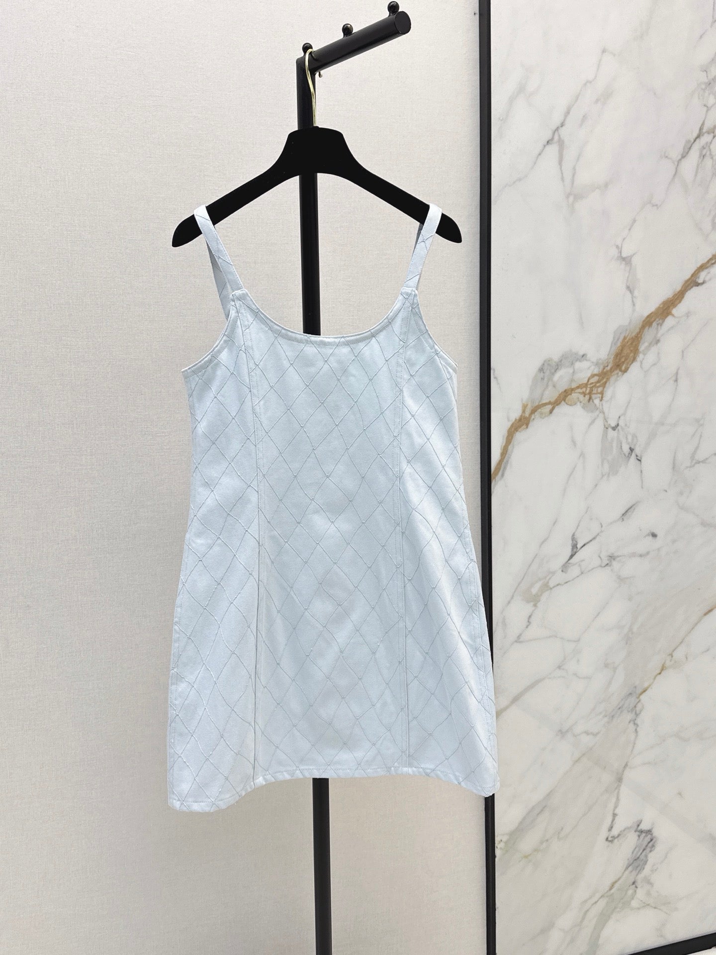 26SS — New Embroidered Diamond Pattern Denim Suspender Dress