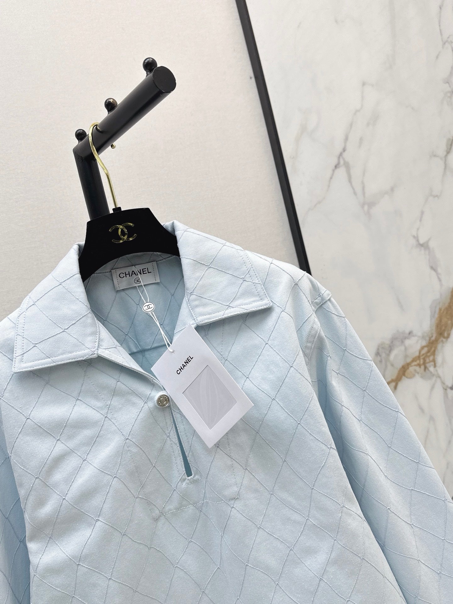 26SS — New Embroidered Diamond Pattern Denim Top