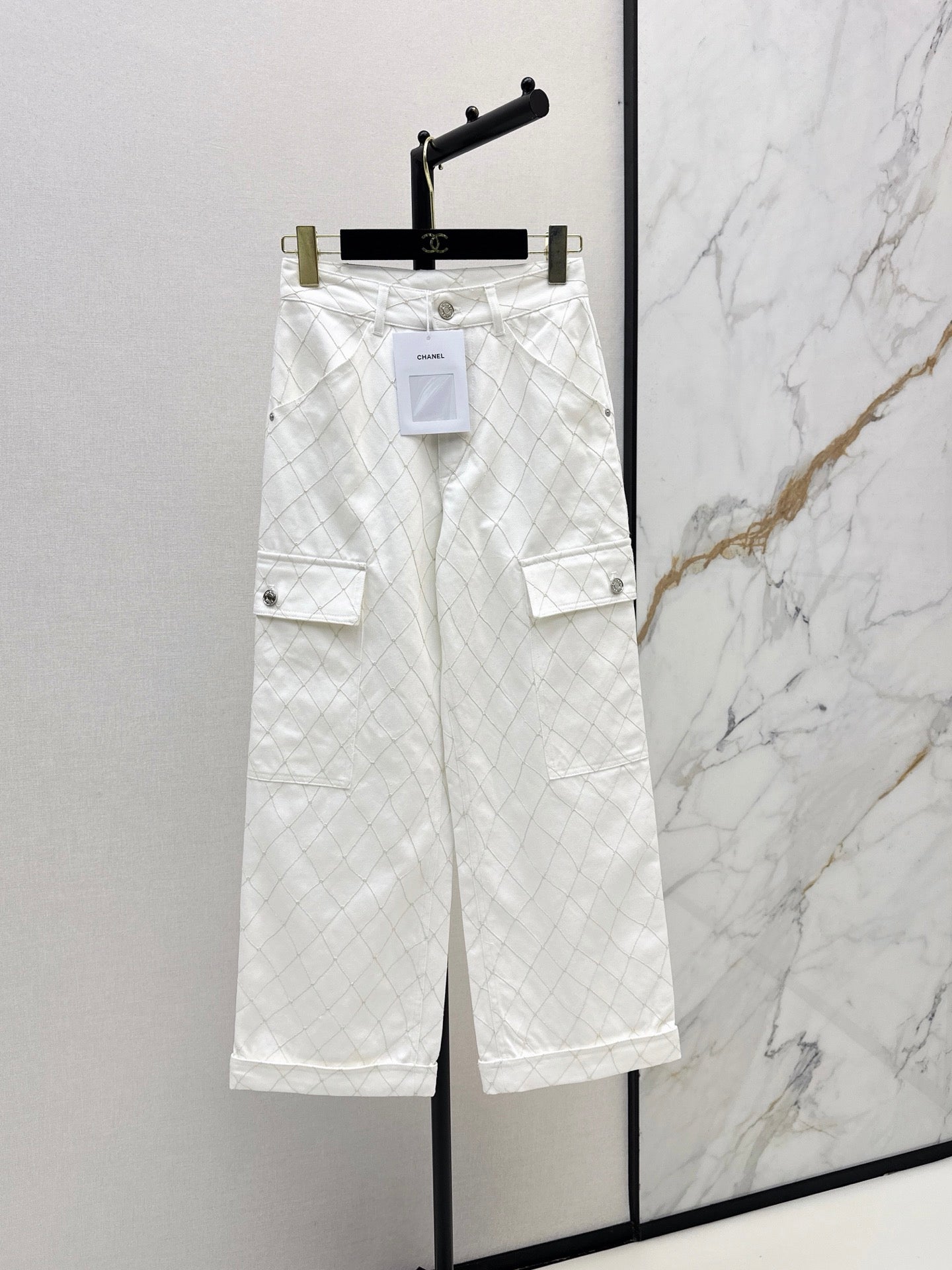 26SS — New Embroidered Diamond Pattern Straight Leg Jeans