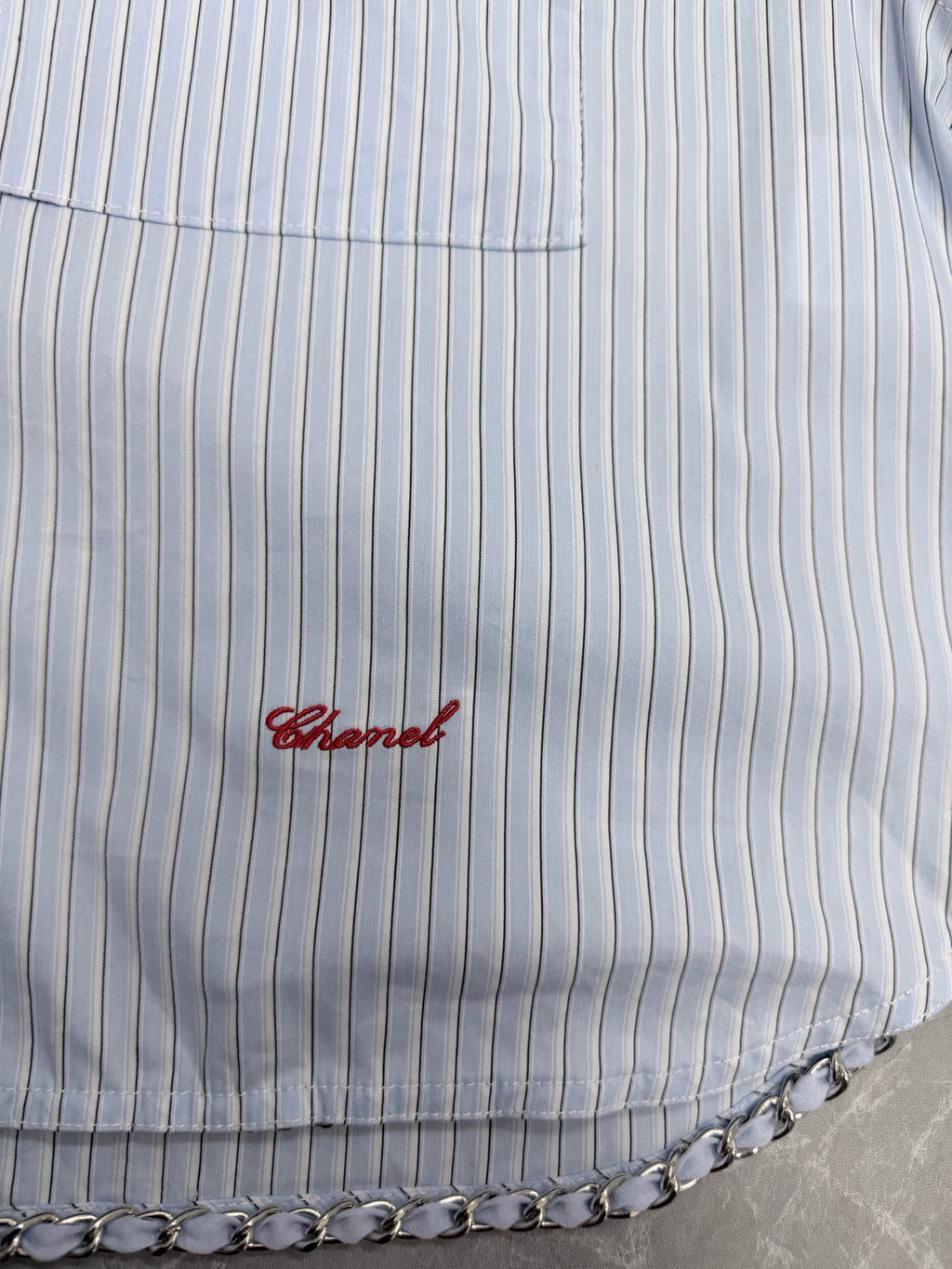 26 New Style: Embroidered, Chain-Detail, Cropped Striped Shirt