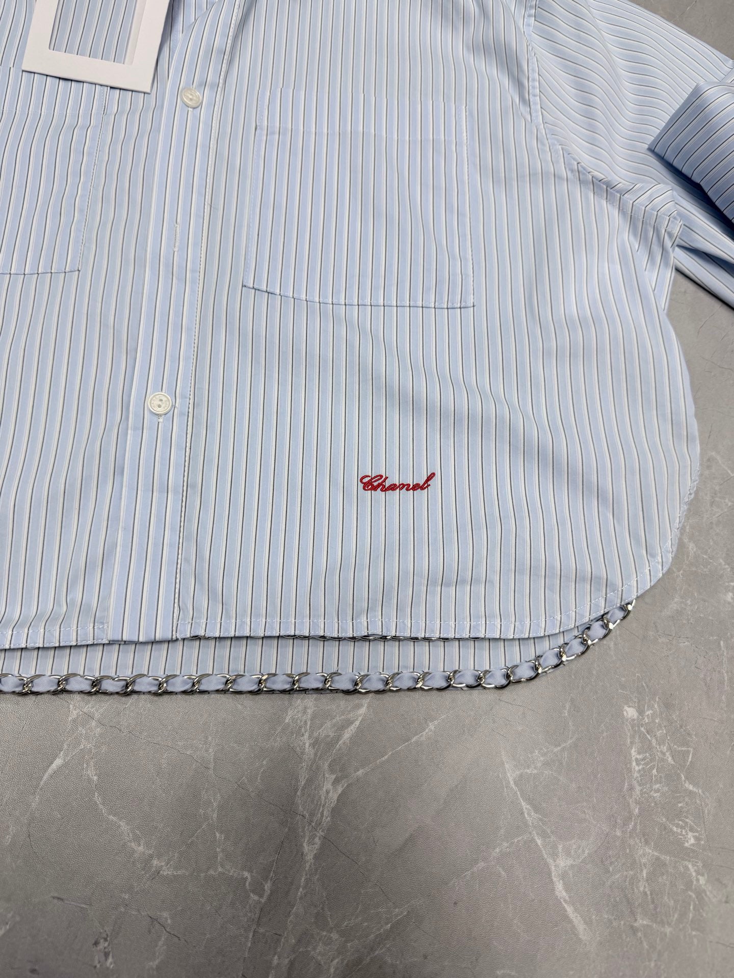 26 New Style: Embroidered, Chain-Detail, Cropped Striped Shirt
