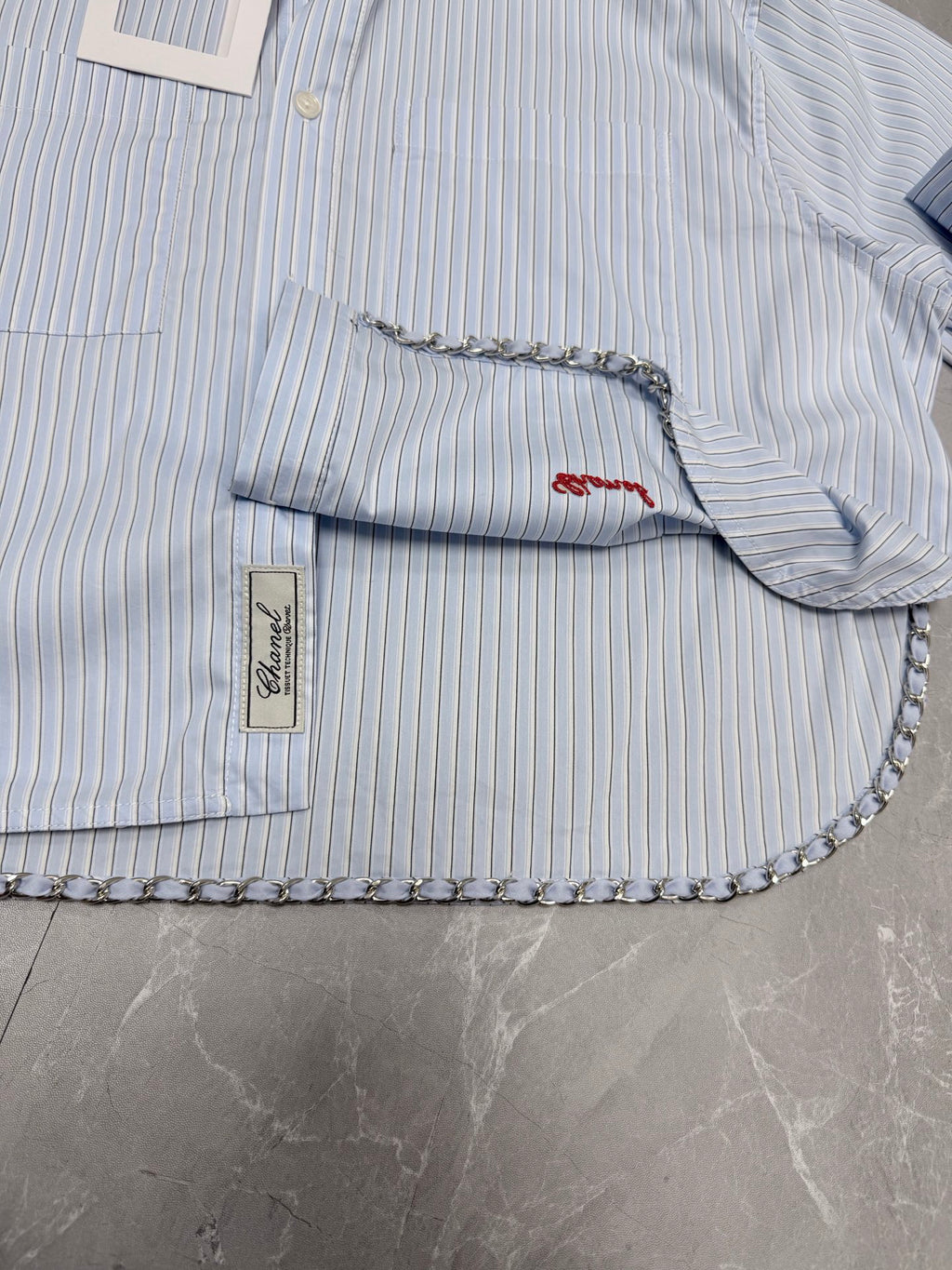 26 New Style: Embroidered, Chain-Detail, Cropped Striped Shirt