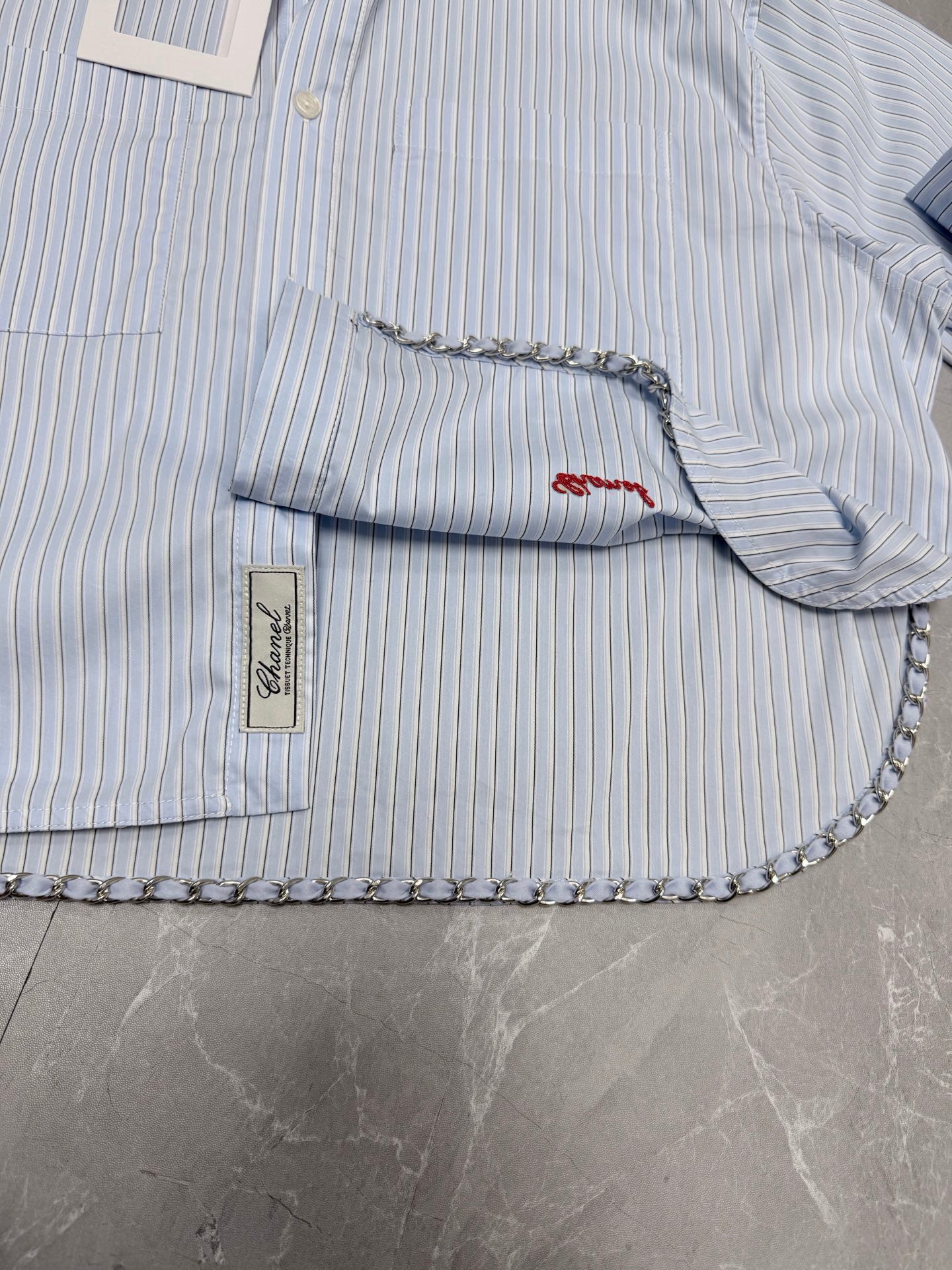 26 New Style: Embroidered, Chain-Detail, Cropped Striped Shirt
