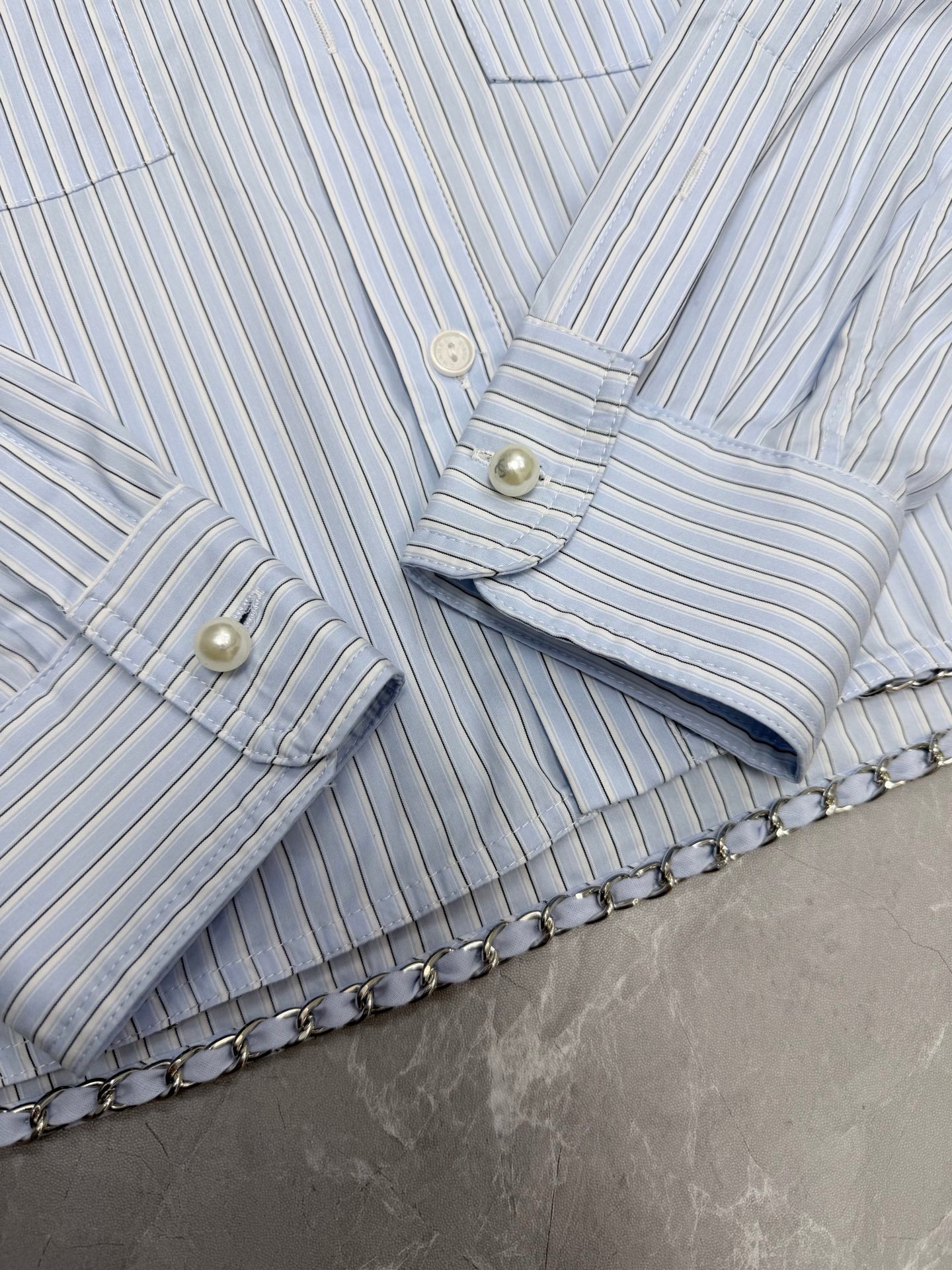 26 New Style: Embroidered, Chain-Detail, Cropped Striped Shirt
