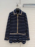 Navy blue striped knitted long cardigan