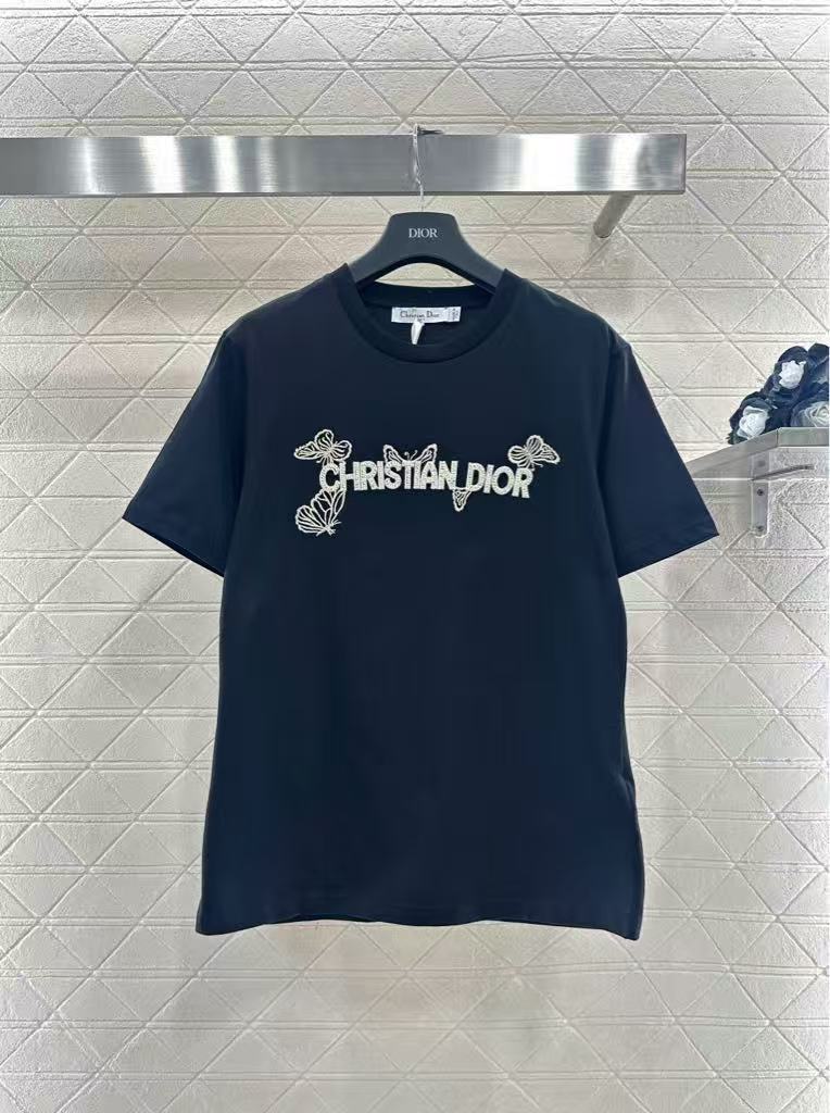 26NEW Embroidered Beaded Butterfly Logo Short Sleeve