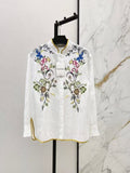 26SS Heavyweight Embroidered Stand Collar Tencel Linen Shirt