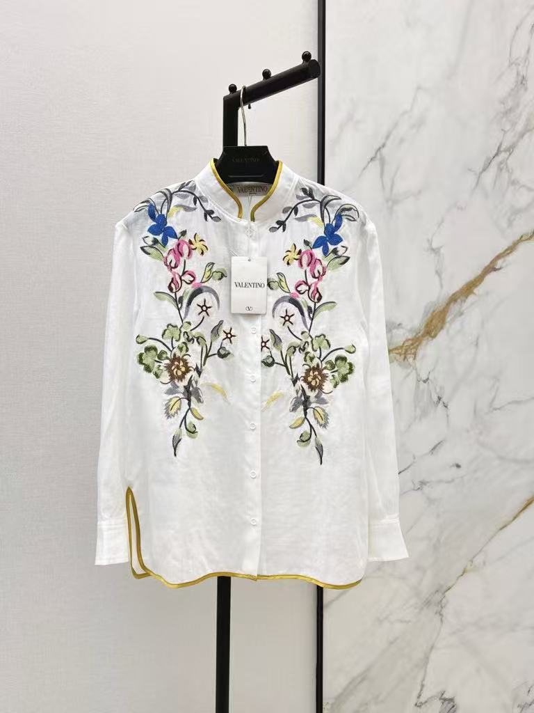 26SS Heavyweight Embroidered Stand Collar Tencel Linen Shirt