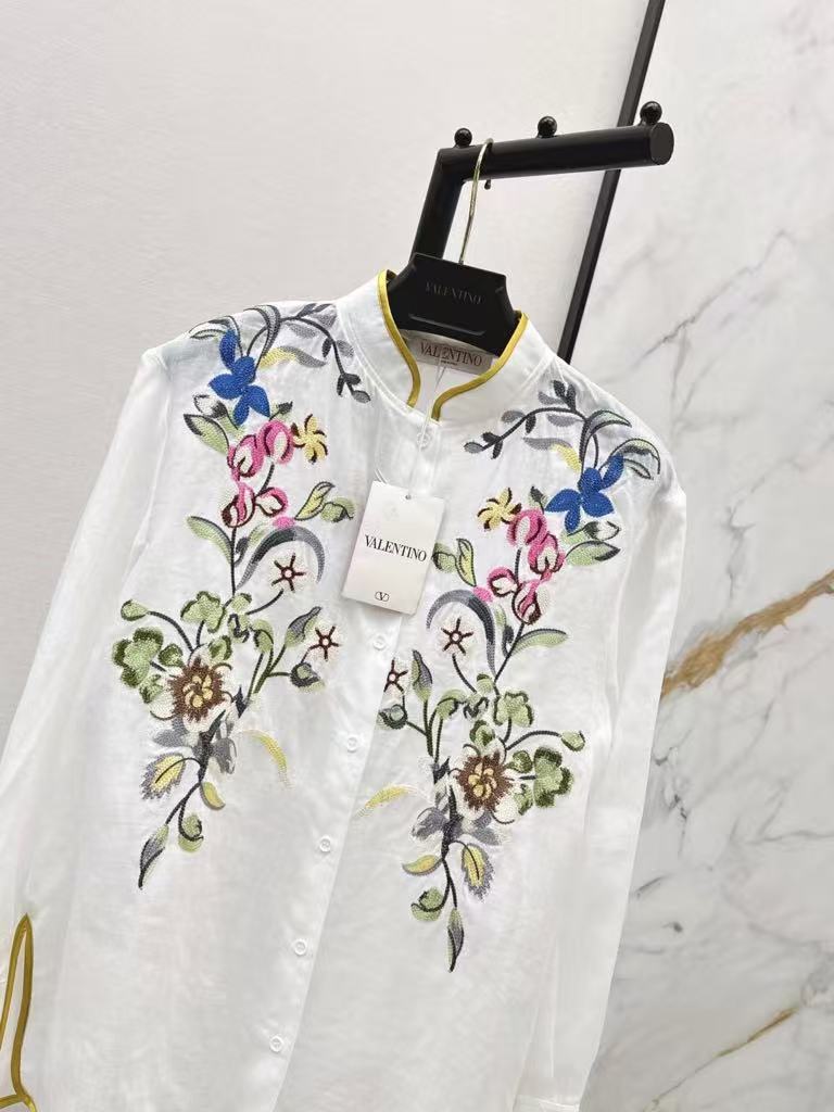 26SS Heavyweight Embroidered Stand Collar Tencel Linen Shirt