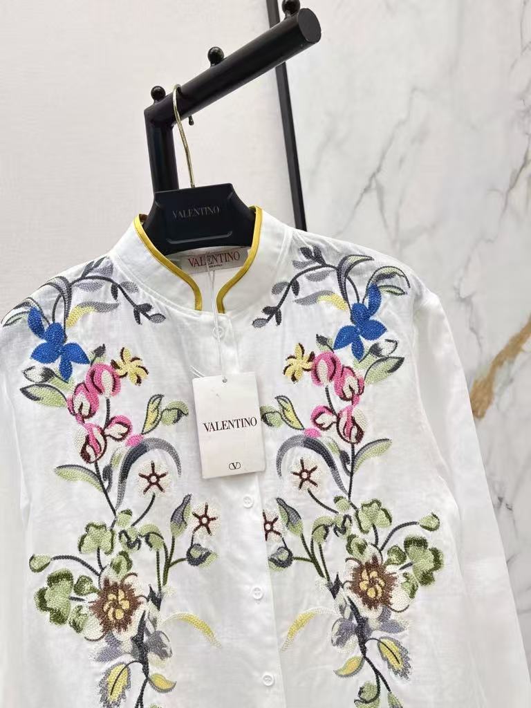 26SS Heavyweight Embroidered Stand Collar Tencel Linen Shirt