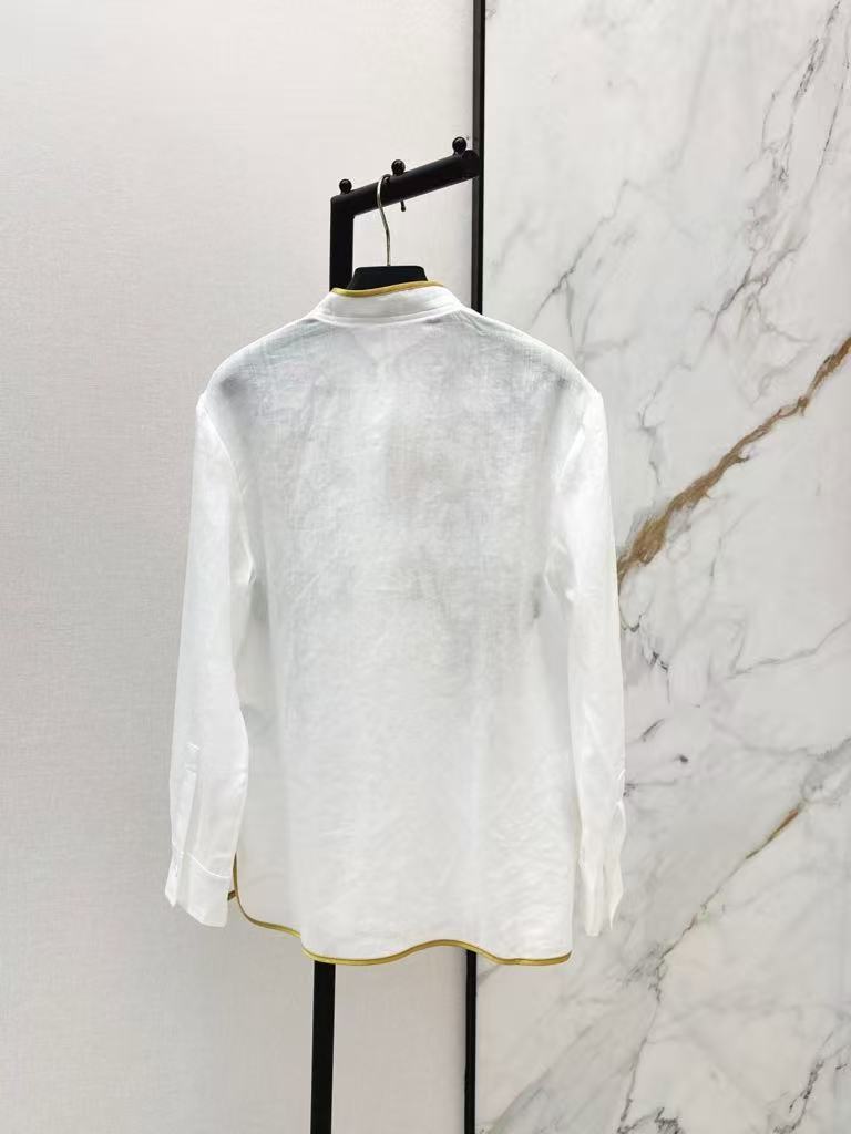 26SS Heavyweight Embroidered Stand Collar Tencel Linen Shirt