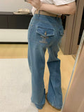 French Retro-Style Flared Trousers with Exquisite Embroidery and Pearl Button Accents